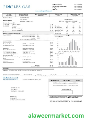 USA Illinois Peoples Gas business utility bill template in Word and PDF formats